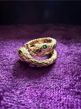 Gold Snake Earrings with Green Eyes